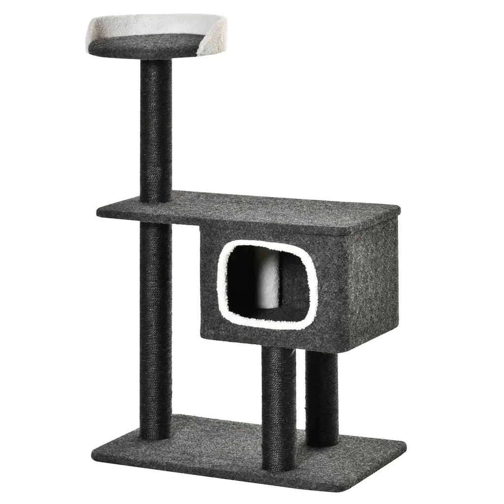 Kratzbaum aus Filz Katzenbaum für Katzen Kletterbaum mit Katzenhöhle Sisalstämmen großer Plattform Spielbälle 112 cm Höh