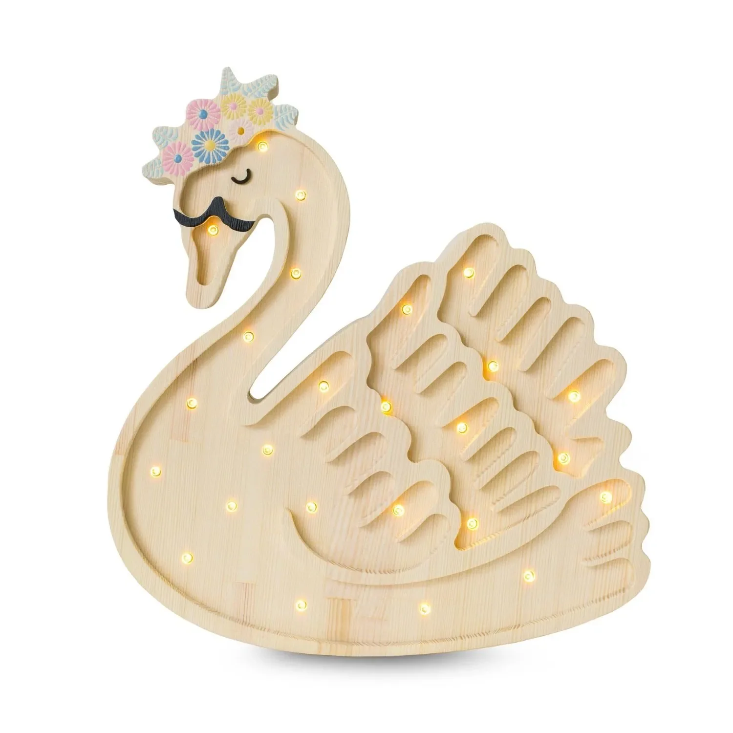Little Lights Nachtlicht Kinder, Nachtlampe Schwan - 100% Kiefernholz natur