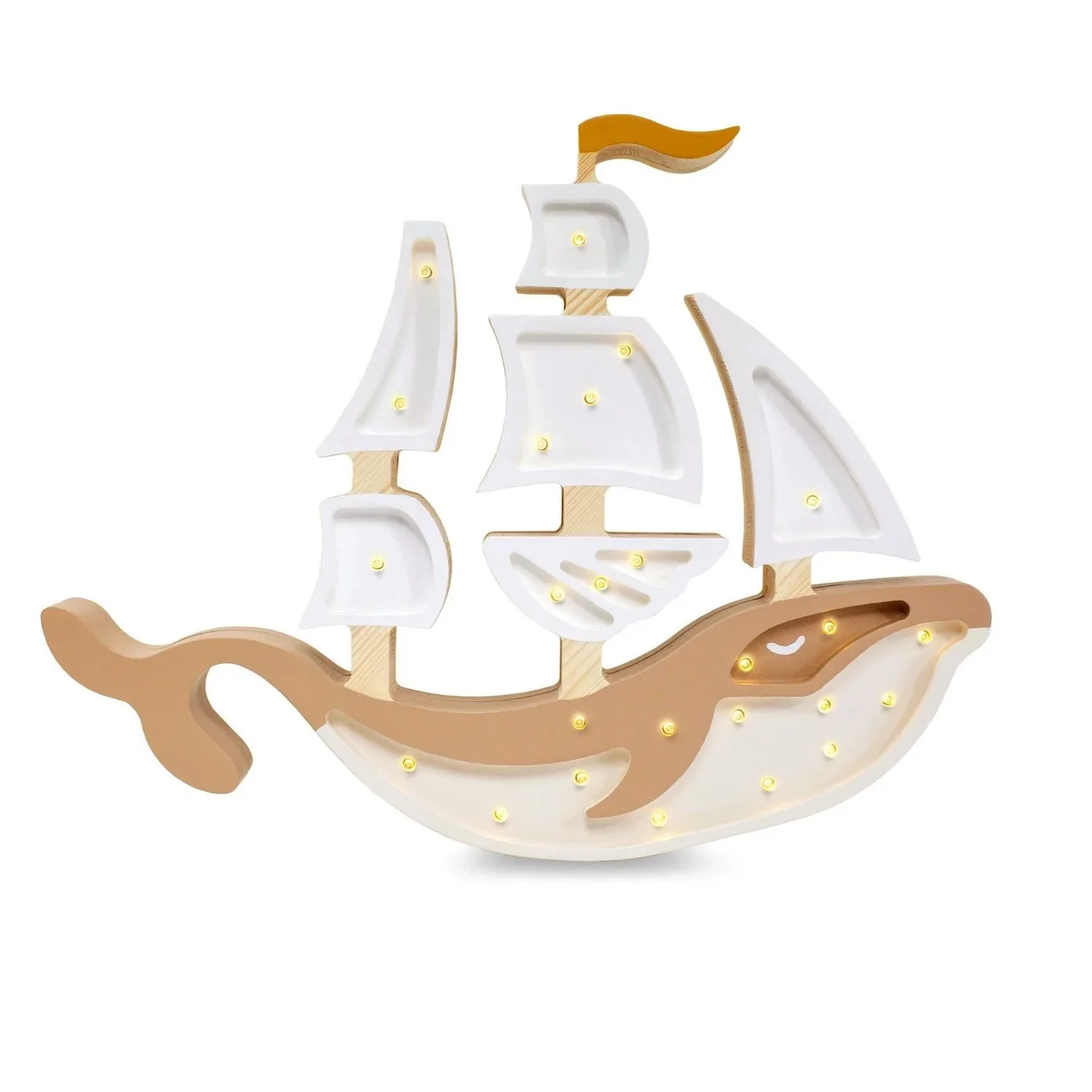 Little Lights Nachtlicht Kinder, Nachtlampe Walfischschiff - 100% Kiefernholz natur