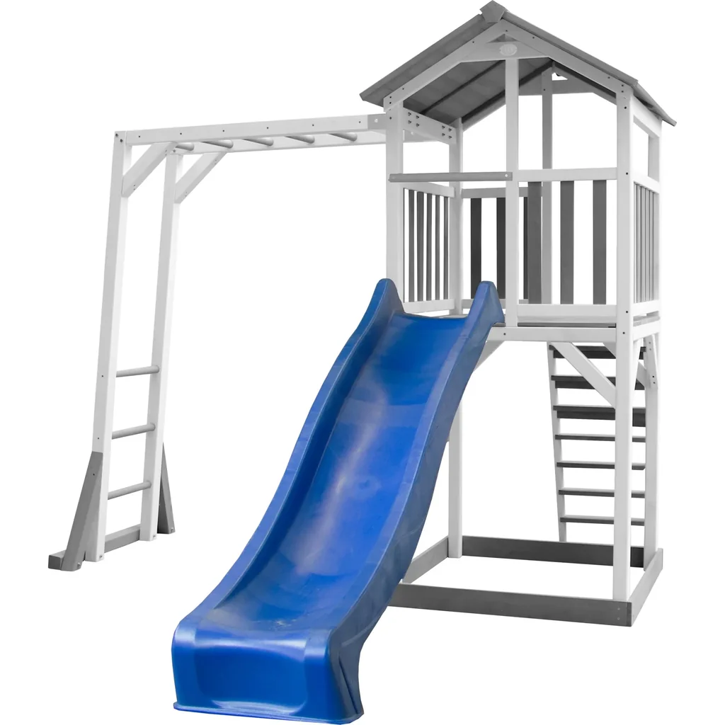 Beach Tower Spielturm mit Klettergerüst - Blaue Rutsche