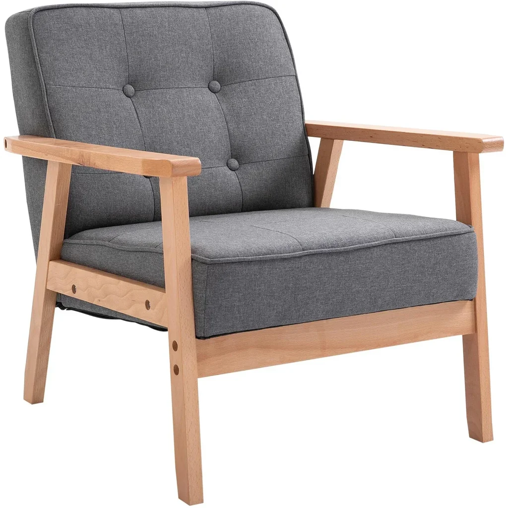 Einzelsofa Loungesessel Polsterstuhl mit Armlehnen Holzrahmen Leinen Grau 64,5 x 70 x 70 cm
