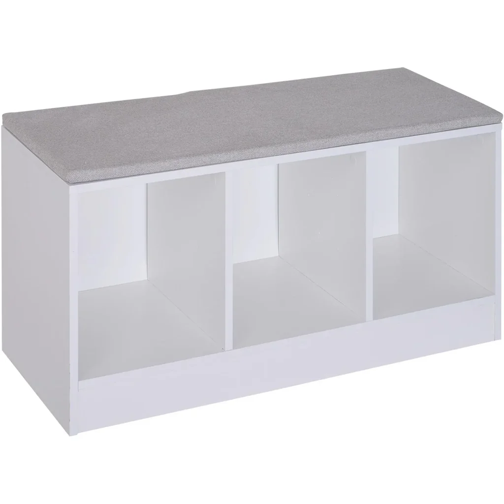 Schuhbank mit Sitzkissen Schuhschrank Schuhregal Lowboard Garderobe Flur Diele Holz Weiß 89,6 x 35,6 x 47 cm