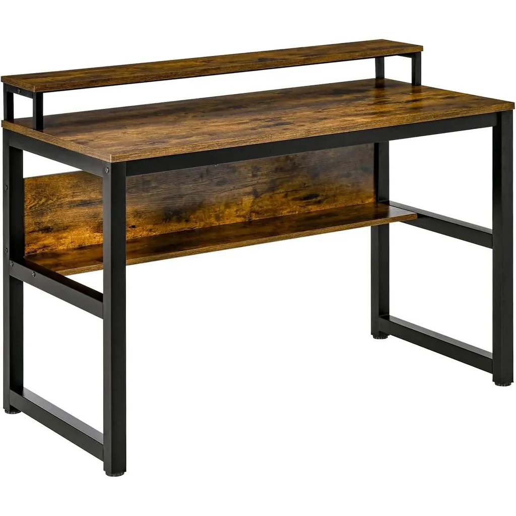 Schreibtisch Computertisch mit Ablage PC Tisch Bürotisch Industriestil Metall Rustikales Braun 120 x 60 x 85 cm