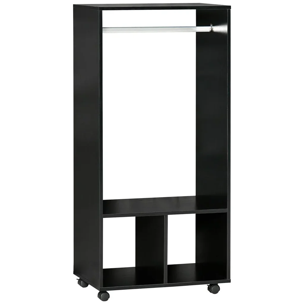 Mobiler Kleiderschrank Garderobe Schrank mit Regal 4 Schwenkräder für Wohnzimmer Schlafzimmer, Aluminiumlegierungen, 60