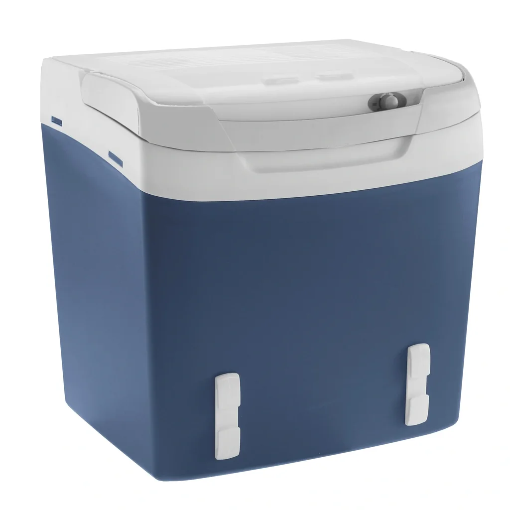 Thermoelektrische Kühlbox mit 25 Liter Fassungsvermögen und Sicherheitsgurtfixierung, blau 12/230 V