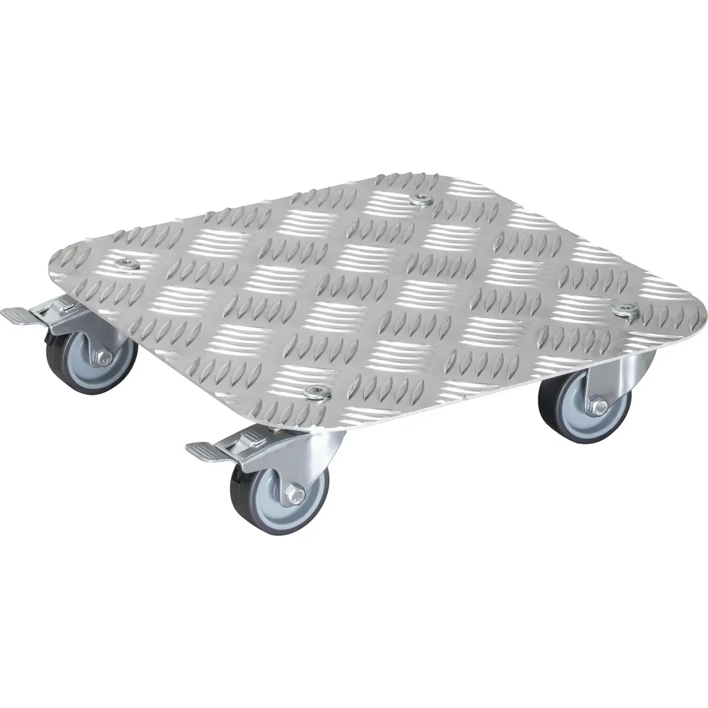 Multi Roller MR 7003, 29 x 29 x 7,5 cm, softe Rollen Ø 50 mm, Gleitlager, 2 Bremsen, Alu Riffelblech, Tragkraft 150 kg