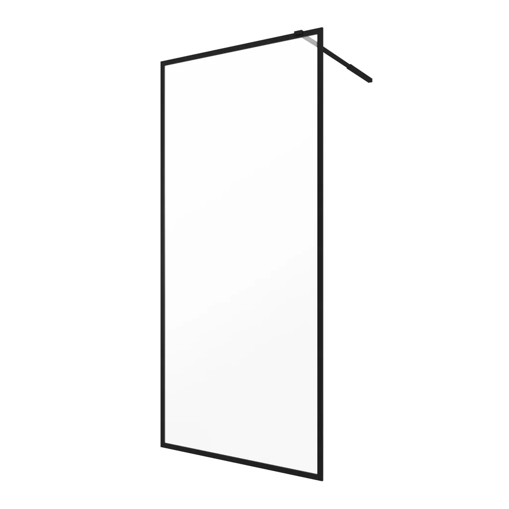 Walk-IN Glas-Duschwand 90 x 200 cm, Duschabtrennung mit barrierefreiem Einstieg inklusive Halterungsstange, matt schwarz