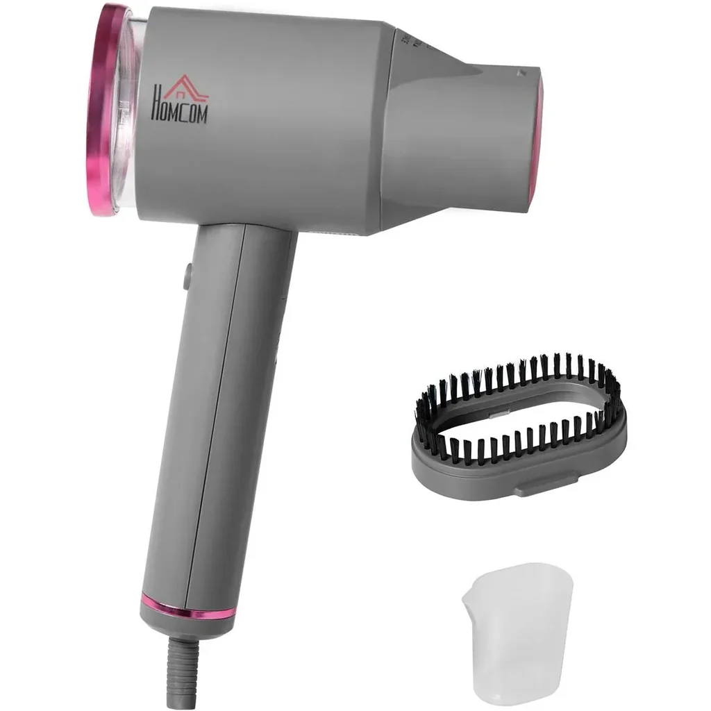 Zusammenklappbarer Wäschedampfer 2 Positionen und 160 ml Wassertank 1520 W Aluminium Kunststoff grau+rose 27,5 x 18,2 x