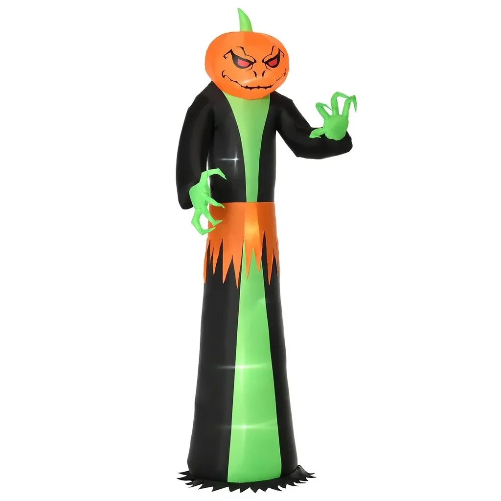 Aufblasbar Kürbis Halloween Dekoration Selbstaufblasend Gespenst mit LED Polyester Grün+schwarz 100 x 96 x 270 cm