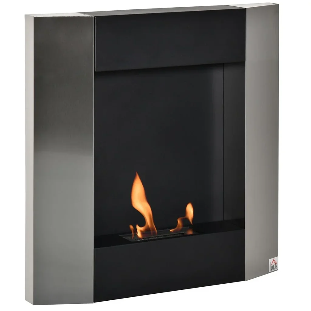 Ethanol-Kamin Bio-Ethanol-Brenner 1800W 0,7L 1 Std. Brenndauer kein Rauch wandmontiert Stahl Rostfreier Stahl Silber+Sch