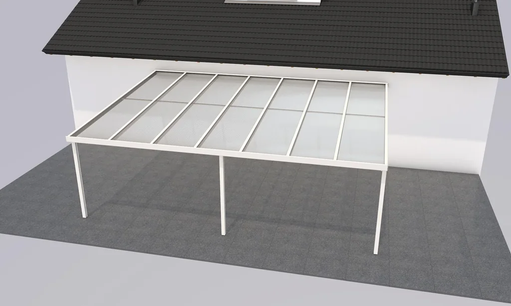 Terrassendach Premium, weiß, 7120 x 5060 mm - Acryl Stegplatten 16mm, klar
