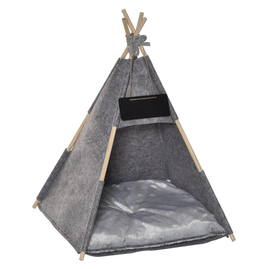 Haustierzelt Katzenhaus Hundezelt Katzenbett Katzenzelt mit weichem Kissen Plüsch Filz maschinenwaschbar Grau 58 x 58 x