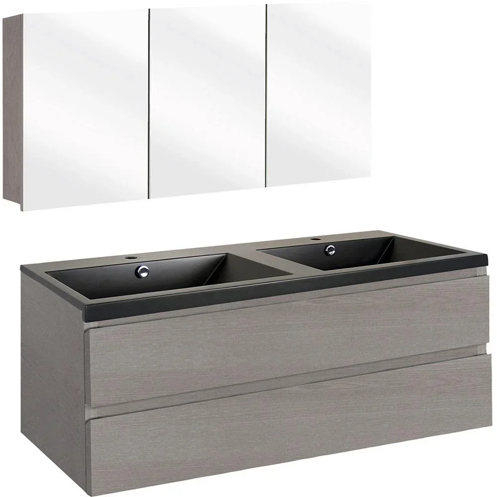 Concept Badezimmermöbel met Spiegelschrank 120cm - gris/schwartz