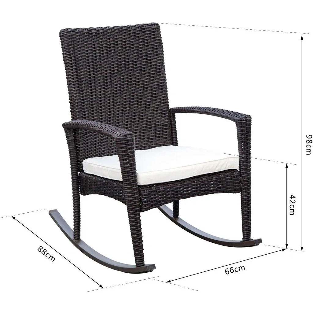 Polyrattan Schaukelstuhl mit Kissen braun/cremeweiß