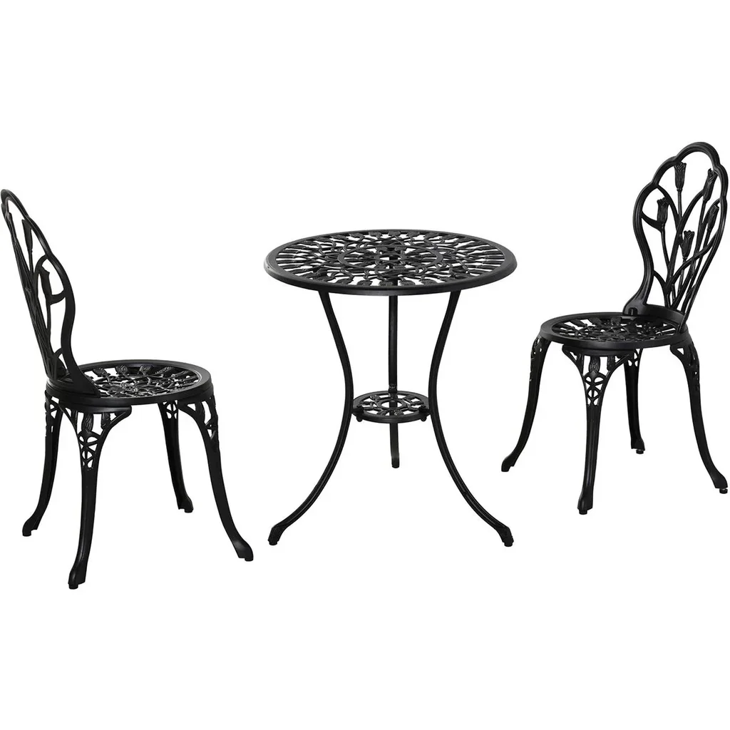 Balkonset 3-teilig mit Schirmloch im Tisch schwarz