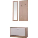 3-teiliges Garderoben-Set Flurgaderobe mit Schuhschrank Garderobe Wandspiegel 4 Haken Natur 30 x 100 cm