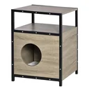 Katzenhaus mit Tür Katze Schrank Katzenhöhle Katzentoilette Beistelltisch waschbare Kissen Grau Spanplatte Metall Plüsch