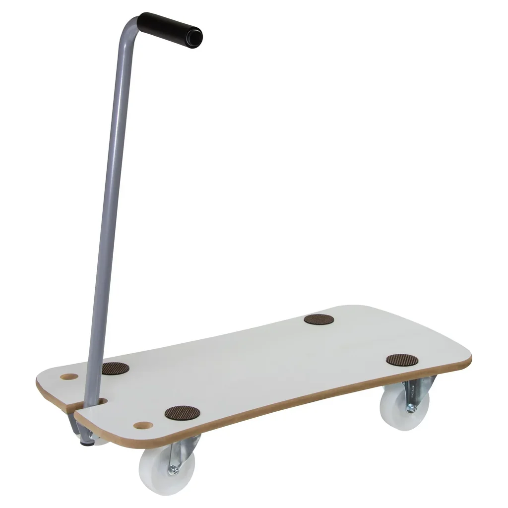 Transporthilfe MM 1389, 79 x 39 x 13,5 cm, harte Rollen Ø 100 mm, Rollenlager, MDF, Deichsel, Tragkraft 200 kg