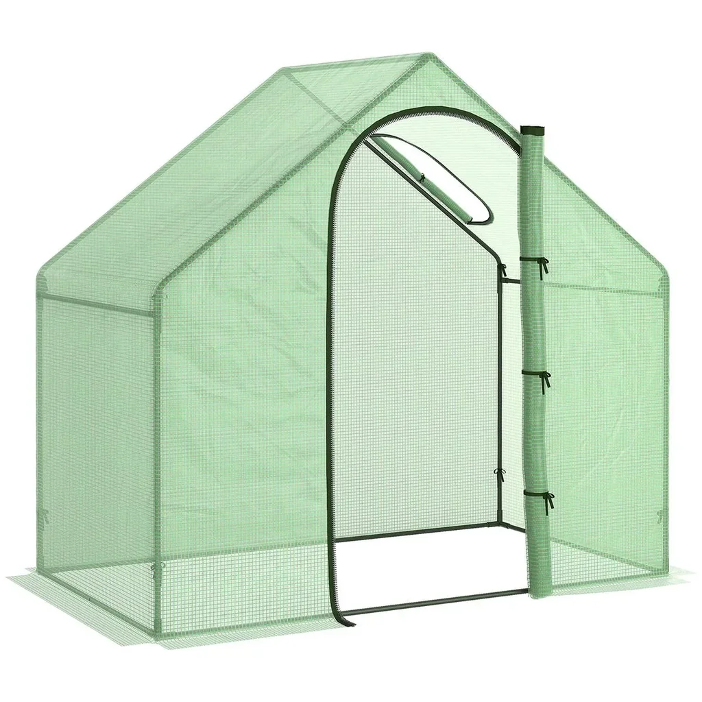Foliengewächshaus Tomatengewächshaus Treibhaus Frühbeet mit Fenster und Tür Grün Stahl PVC-Kunststoff 180 x 100 x 165 cm