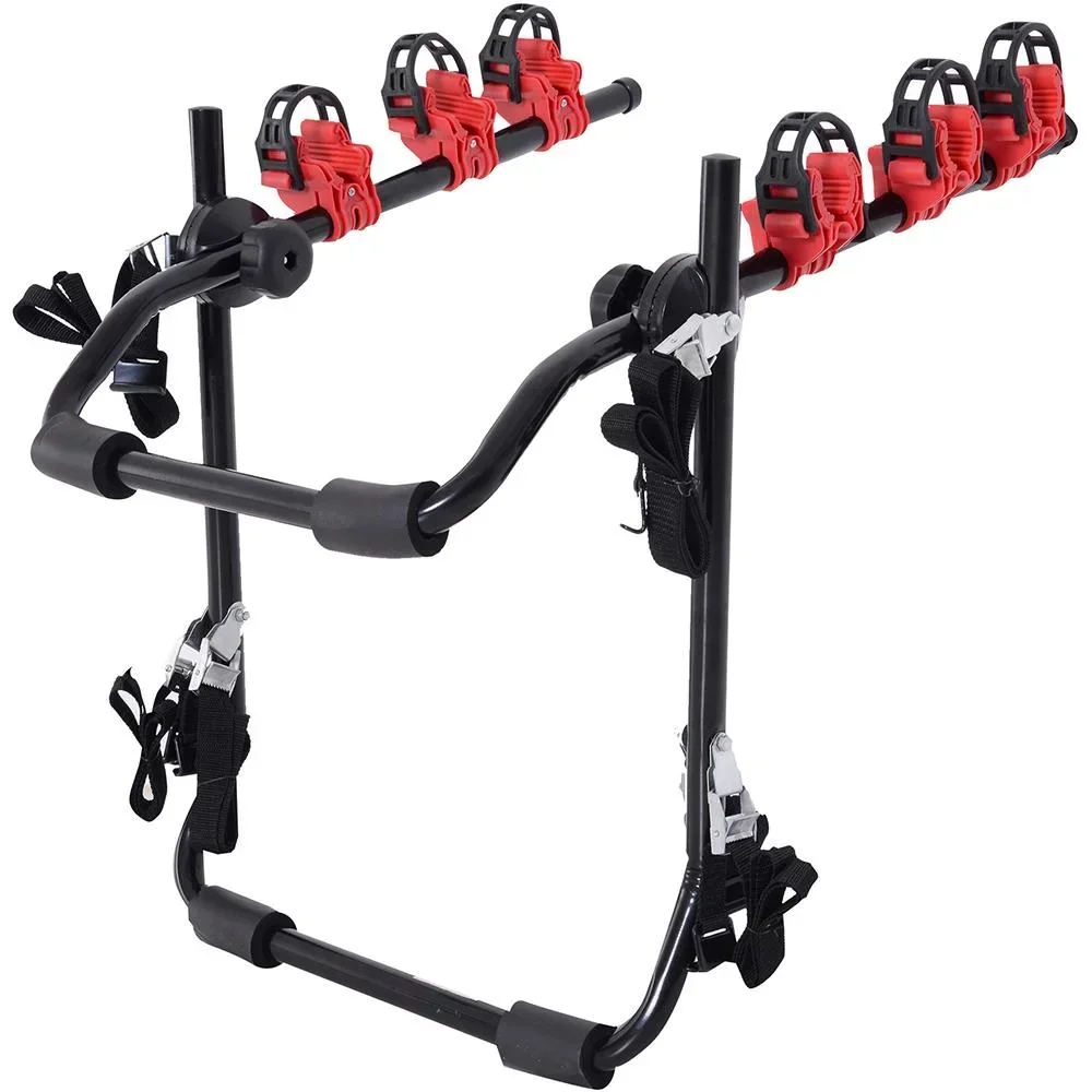 Fahrradträger Fahrradheckträger für 3 Fahrräder Heckträger faltbar Metall + Kunststoff Schwarz + Rot