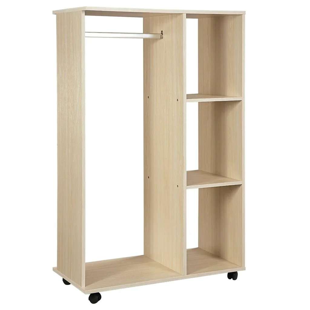 Kleiderschrank offener Dielenschrank, mit Kleiderstangen und Räder, für Schlafzimmer, E1 Spanplatte, Aluminium, 80x40x12