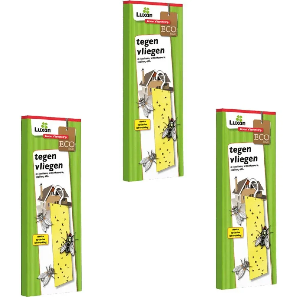 Luxan Fliegenstreifen / Fliegenfalle / Klebestreifen mit Haken - ECO ungiftig - 3 STUKS
