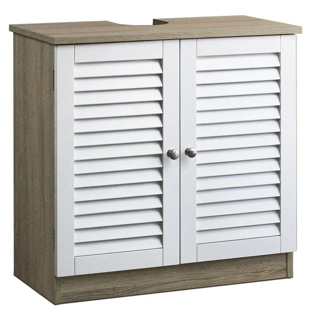Waschtisch-Unterschrank mit Aussparung 60 x 30 x 60cm weiß-braun