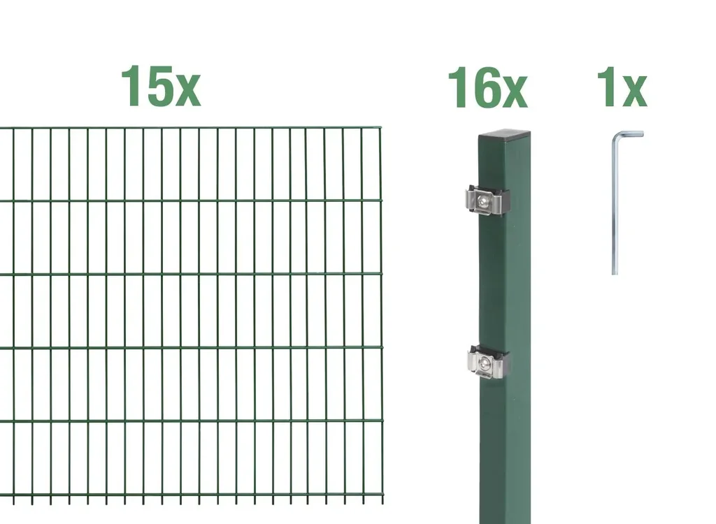 Doppelstabmattenzaun Komplettset, grün, Höhe 80 cm, Länge 30 m
