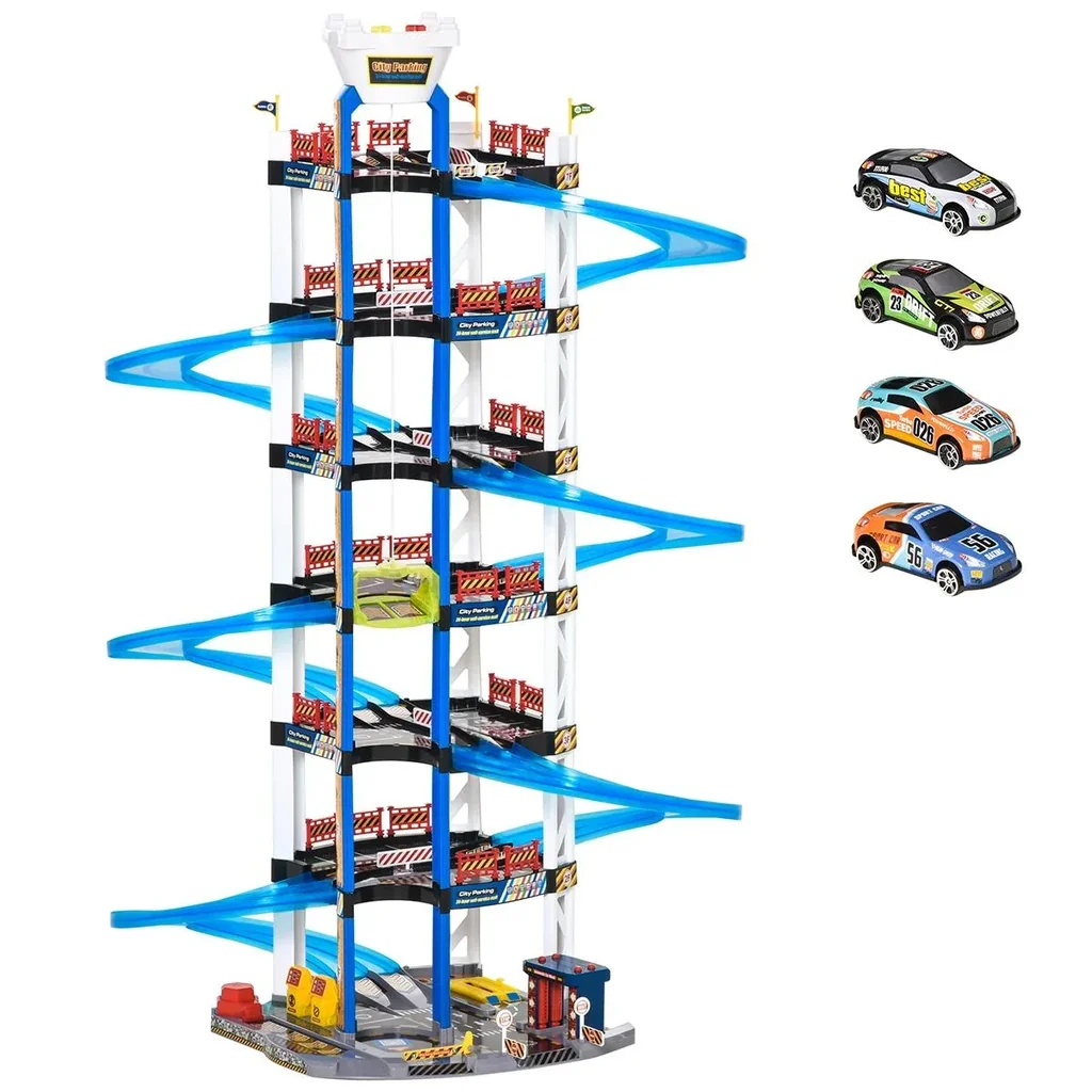 Rennbahn Kinder Autorennbahn Parkgarage für Kinder von 3 bis 6 Jahren Spielzeugautos Komplett mit Licht und Sound ABS