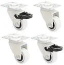 Design 3C Lenkrollen 4 teiliges Set - Ø 25 mm, soft, weiß, 2 Rollen mit & 2 ohne Feststeller, Tragkraft 12 kg / Rolle