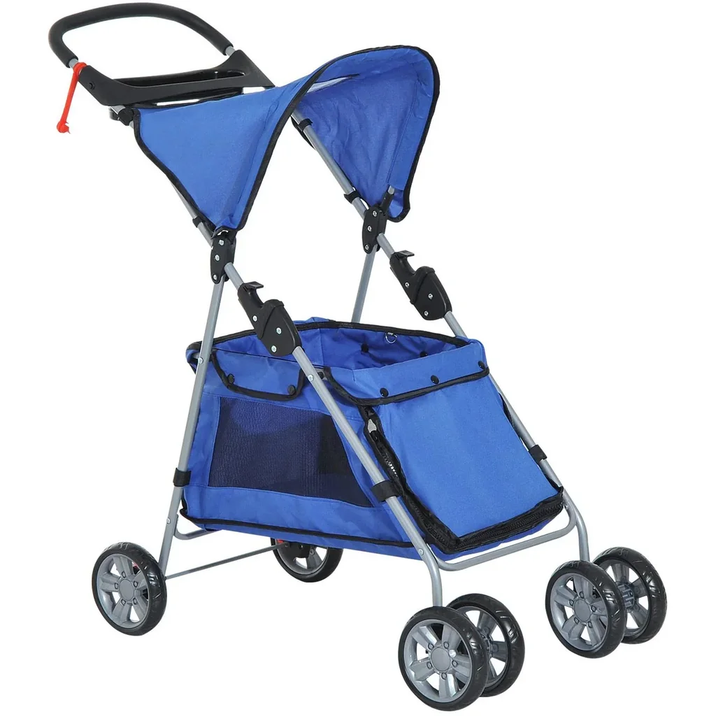 Hundebuggy Hundewagen mit Sonnendach Stahl Blau