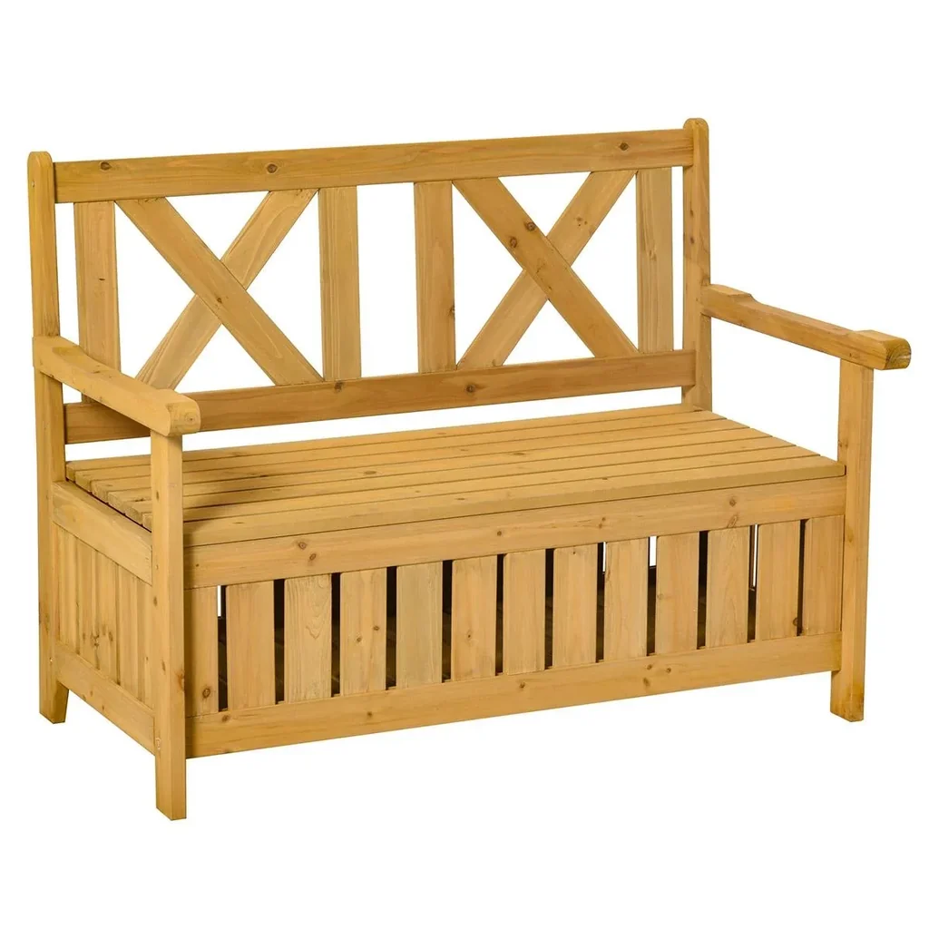 2-Sitzer Sitzbank mit Stauraum Gartenbank Holzbank Bank mit Armlehnen Massivholz Gelb 115 x 61 x 85 cm