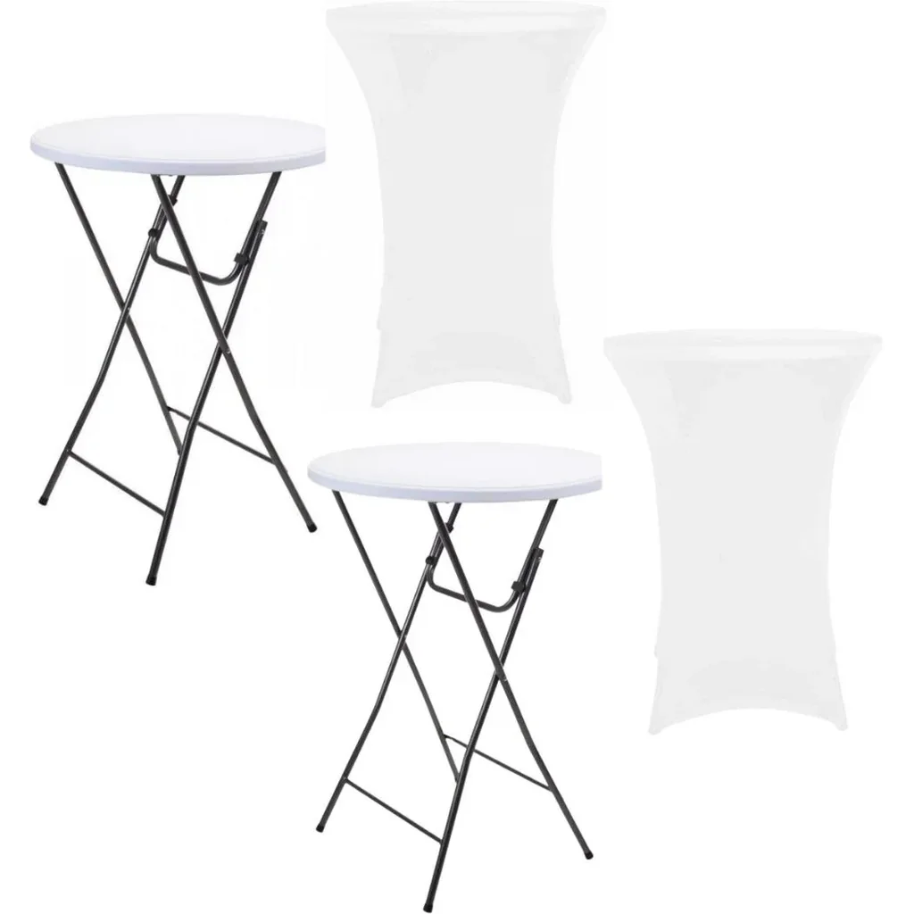 Pro Garden Bartable - 80x110cm - Weiß/Grau INCL. Perel Abdeckung für Stehtisch - 80 x 110 cm (ø x H) - weiß - 2 Stücken