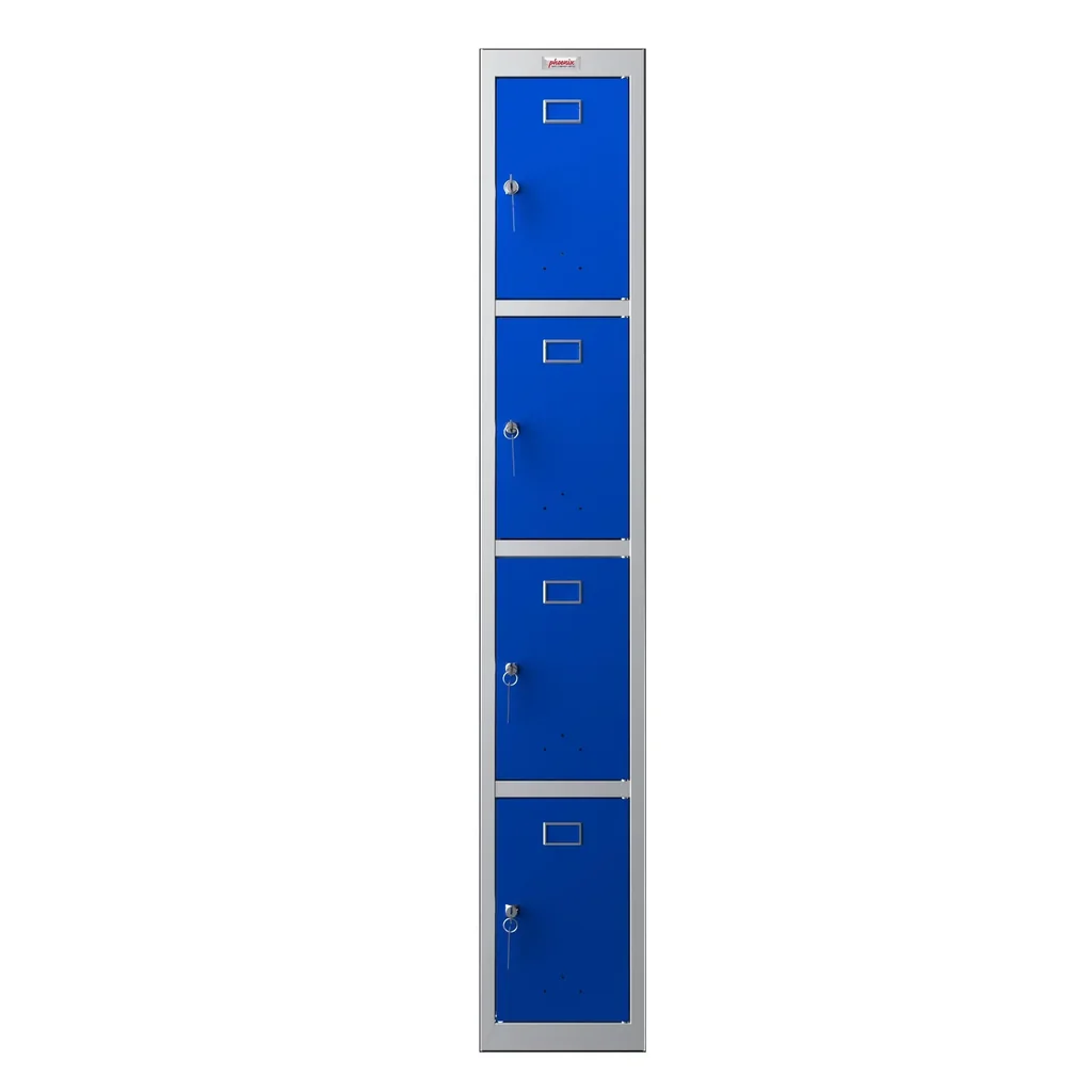 Schließfach-Spind PL-Serie - 4 Türen mit Schlüsselschloss, grau-blau