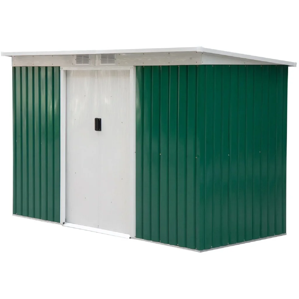 Metall Gerätehaus Gartenhaus Geräteschuppen Geräteschrank Metallhütte Pultdach verzinkt Grün 277 x 130 x 173 cm