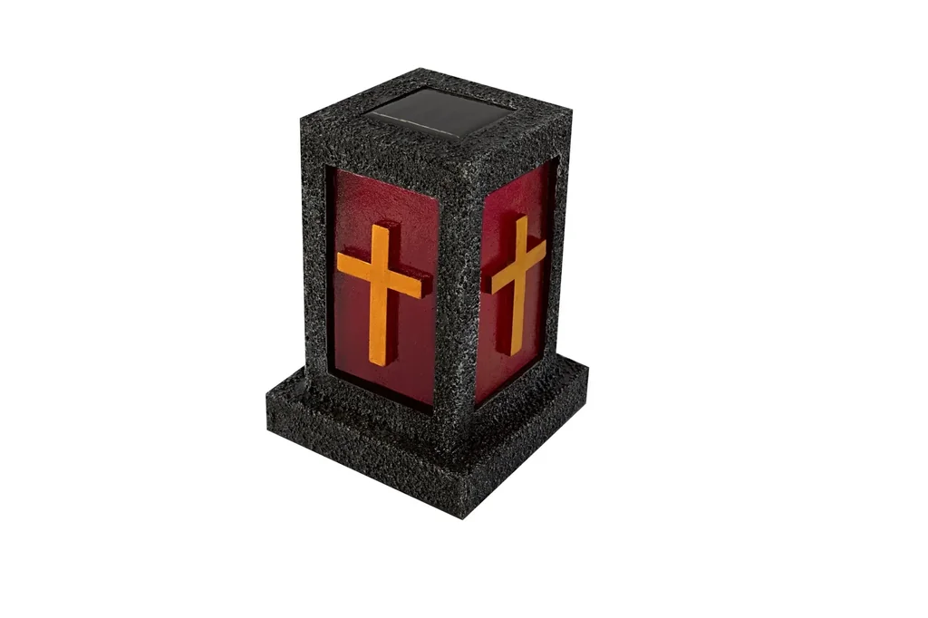 Solar LED Grablicht Polyresin mit Kreuz und Timer