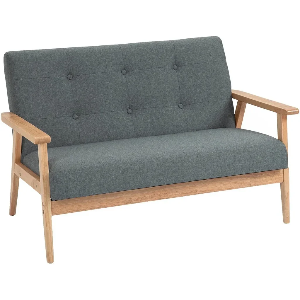 2 Sitzer Sofa Zweisitzer Stoffsofa Doppelsofa Polsterung Loveseat kompaktes Design Leinen Gummiholz Grau 115 x 66,5 x 73