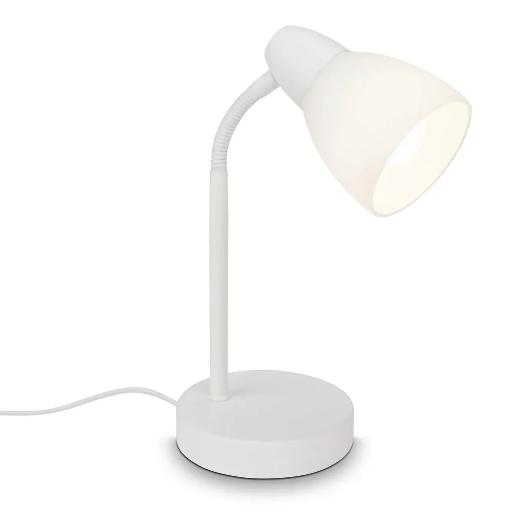 MASANI Tischleuchte, Metallsockel, Opal-Glas, weiß, Kabelschalter, E14 Fassung