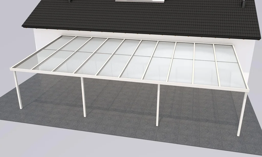 Terrassendach Premium, weiß, 10140 x 5060 mm - Polycarbonat Stegplatten 16 mm, klar