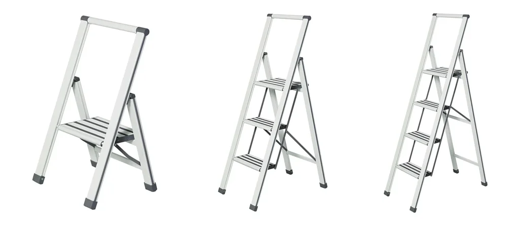 Alu-Design Klapptrittleiter 4-stufig Weiß, rutschfeste Haushaltsleiter, Sicherheits-Stehleiter