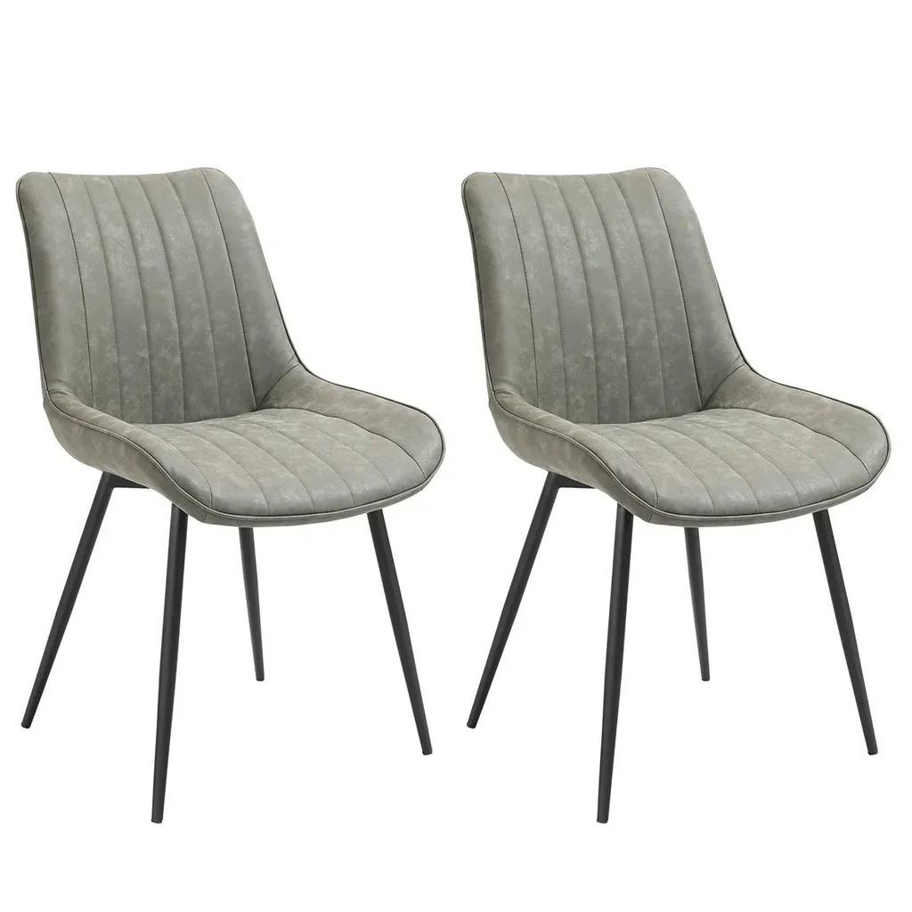 2-teiliges Set Esszimmerstuhl Küchenstuhl mit Rücklehne Metallbeine Retro-Stil Kunstleder Stahl Grau 53 x 62 x 88 cm 2 t