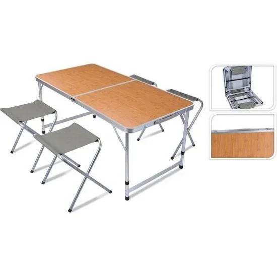 Klappbarer Campingtisch mit 4 Stühlen - 120 x 60 x 40cm