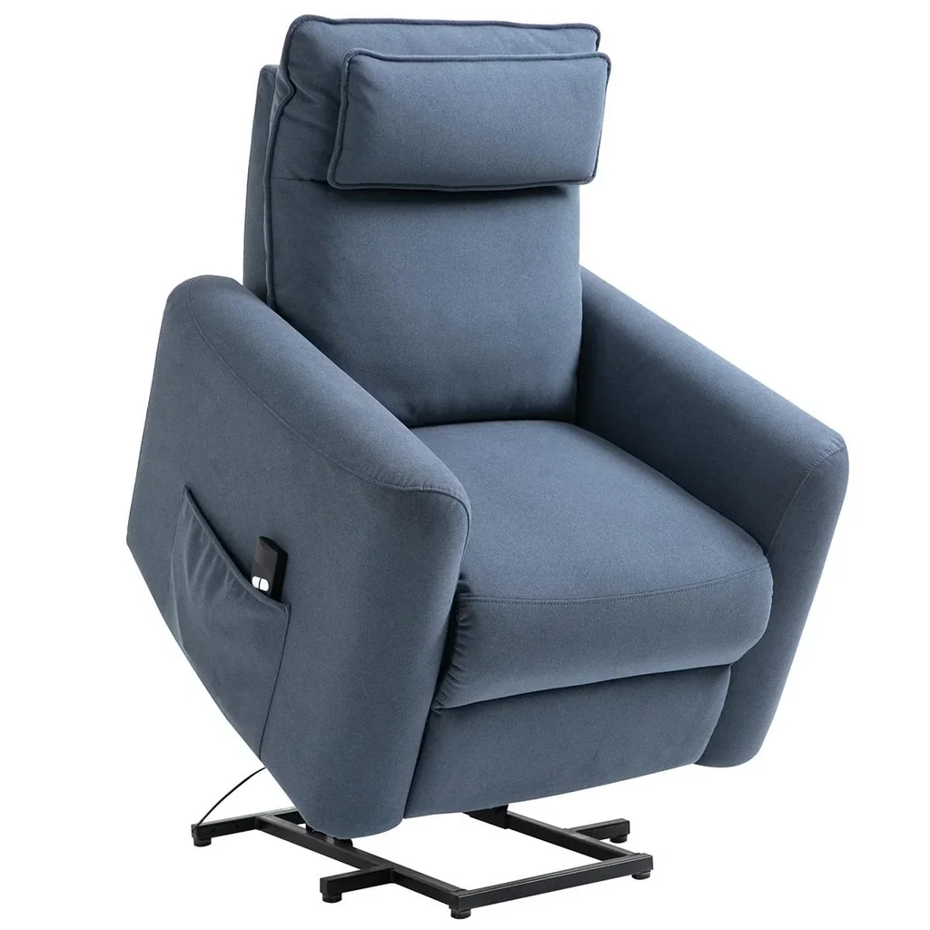 Aufstehsessel Fernsehsessel mit Aufstehhilfe elektrisch Liegefunktion Leinen-Touch Stahl Blau 85 x 89,5 x 105 cm