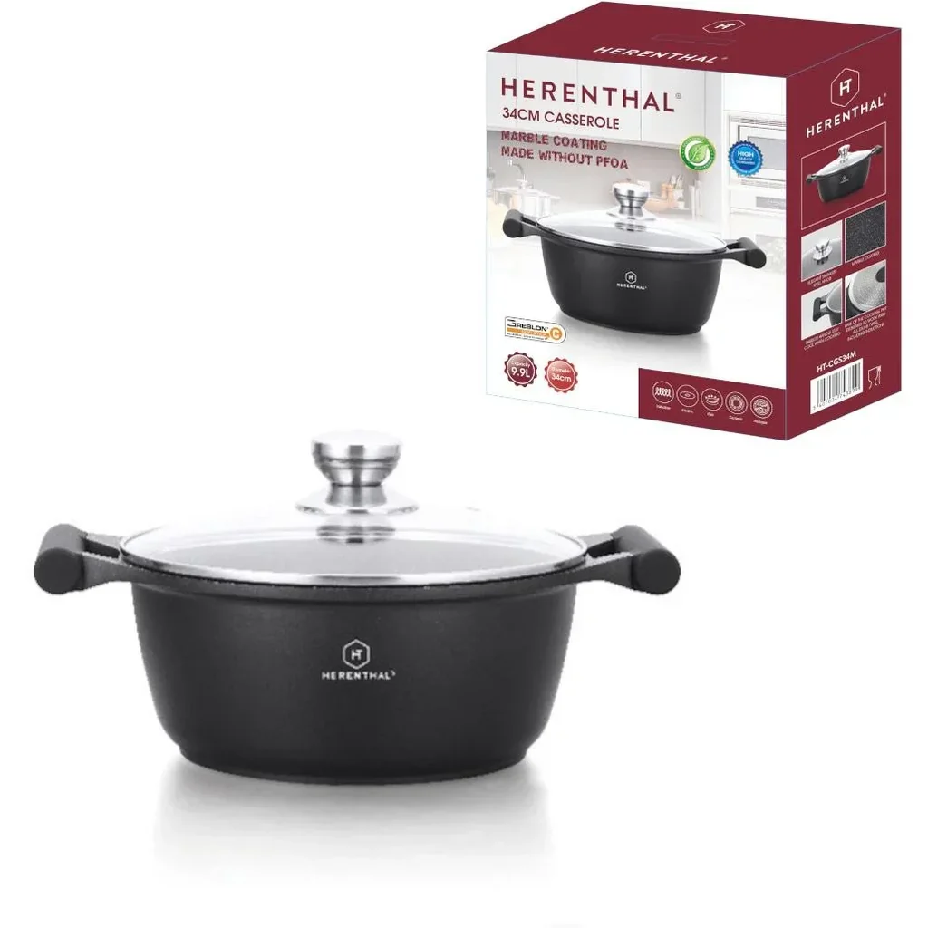 Herenthal Suppe/Kasserolle Marmor - mit Glasdeckel- 34cm