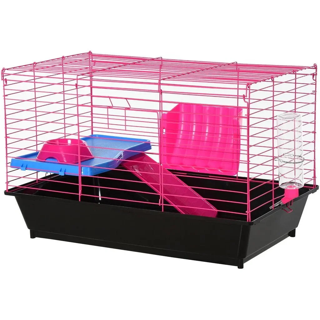 Kleintierkäfig mit Zubehör blau/pink