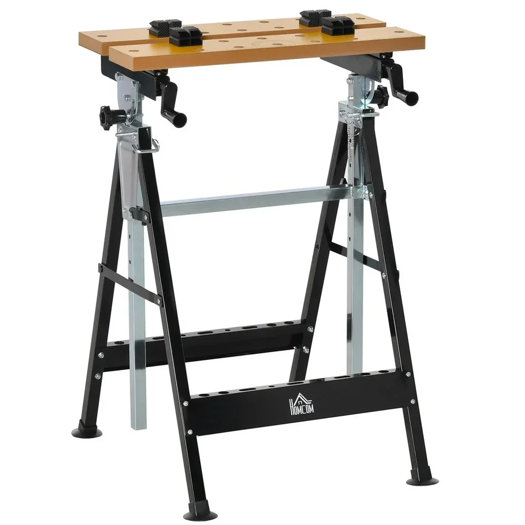 Werkbank mit Winkeleinstelltabelle Werktisch Arbeitstisch Arbeitsplatte höhenverstellbarer Tisch Eisen MDF Beige + Schwa
