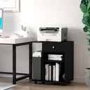 Druckertisch, Druckerständer, Bürowagen, Rollwagen mit Schublade+2 Ablagen+CPU-Ständer, Spanlatte, Schwarz, 60 x 40 x 68
