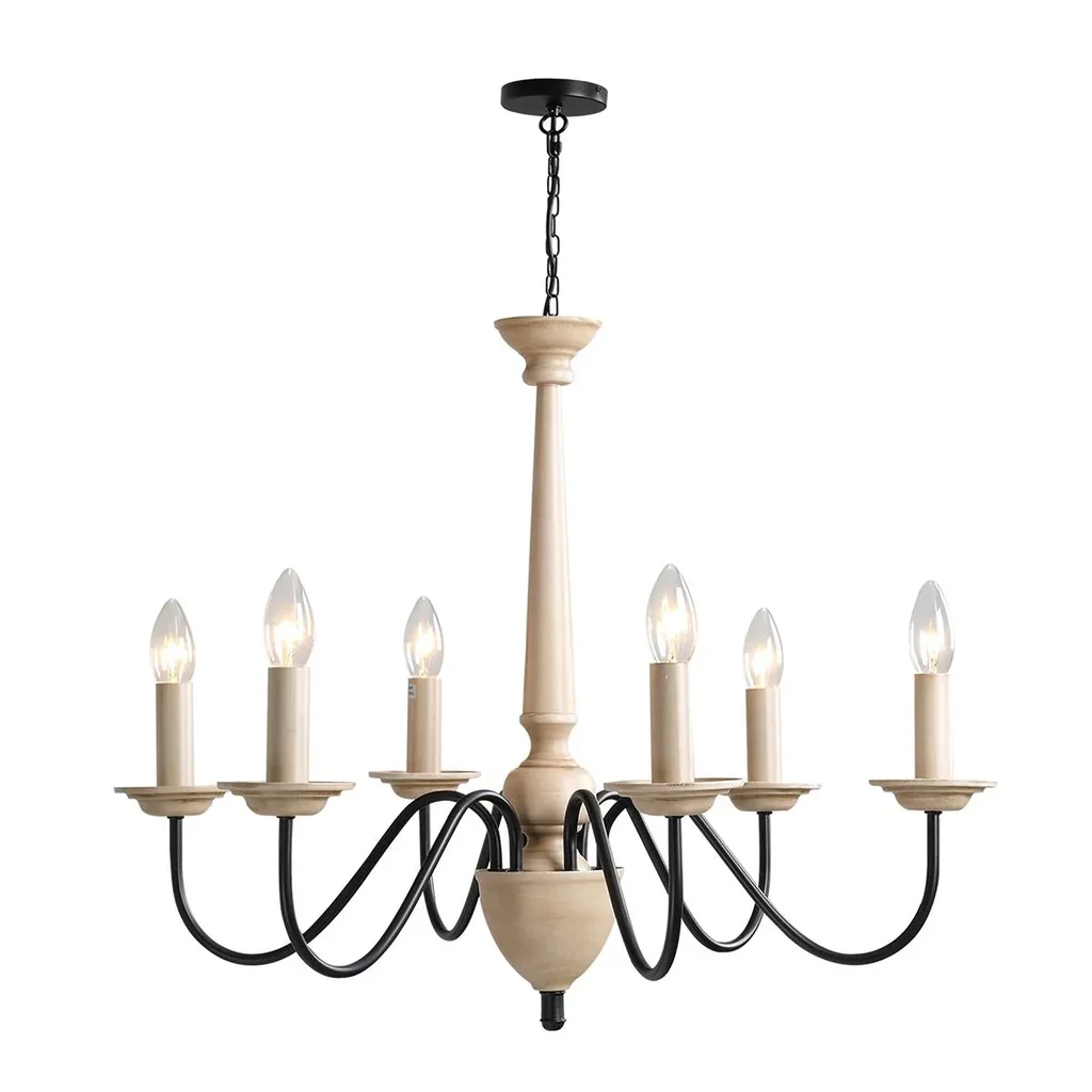 Kronleuchter Hängelampe 6-flammig Pendelleuchte mit Glas königlich traditionell klassisch mit 6 Armen, Stahl, Schwarz+Ho