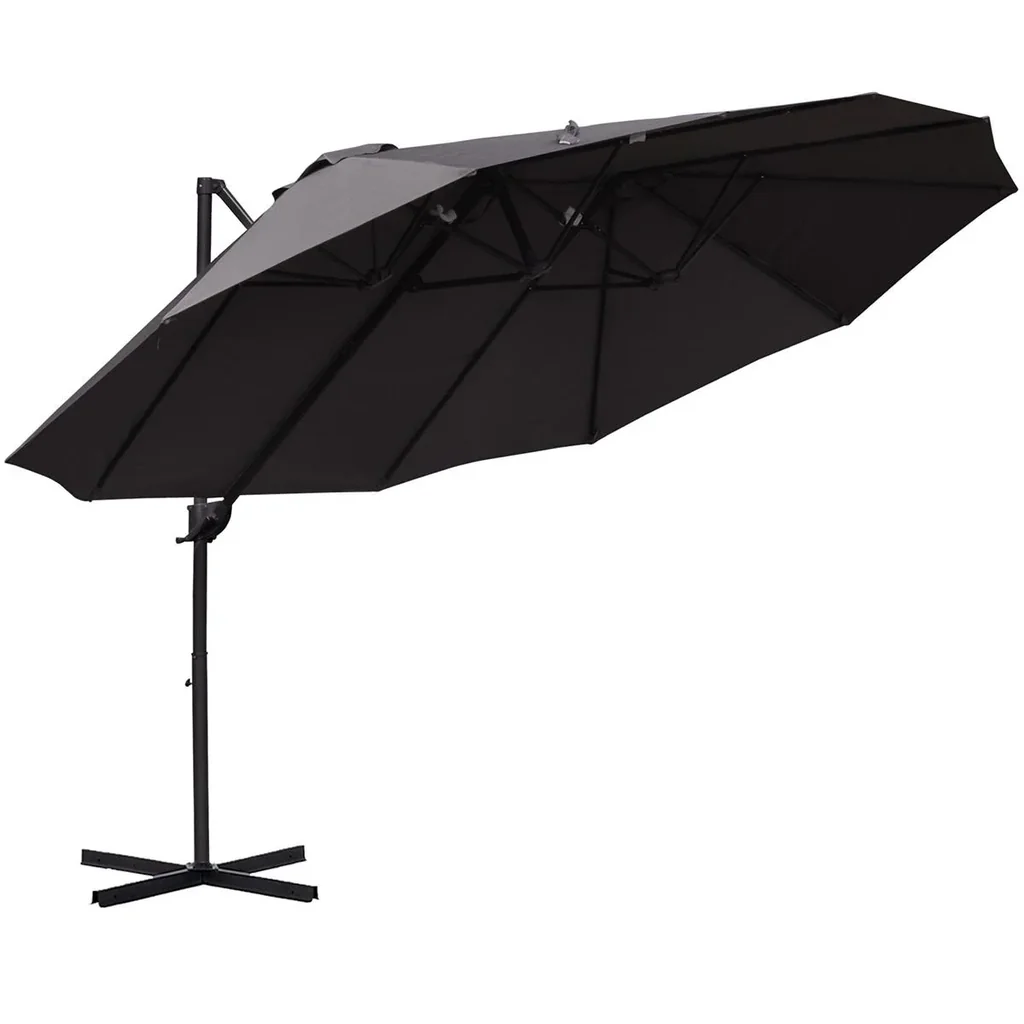 Sonnenschirm Ampelschirm Doppelschirm mit Kurbel Verstellbarer Gartenschirm Sonnenschutz Metall Dunkelgrau 440 x 270 x 2