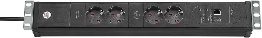 Steckdosenleiste Premium-Web-Line 4-fach, 19" Format ideal für Serverschränke, ÜSS bis 60.000A, schwarz